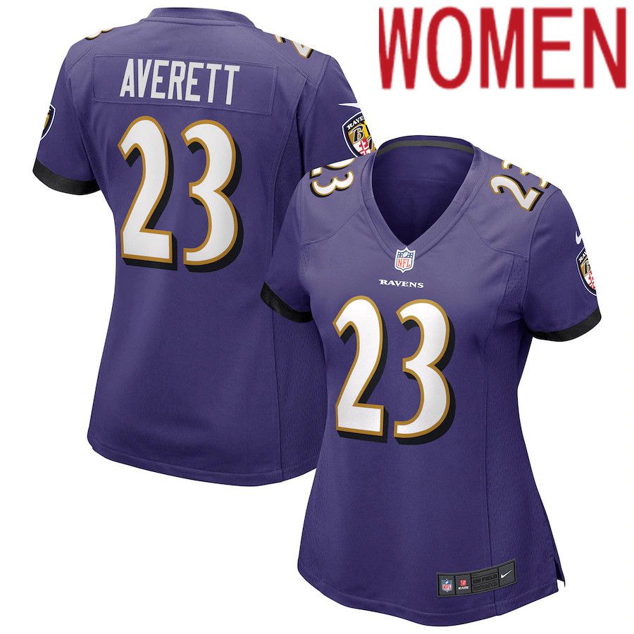 Women Baltimore Ravens #23 Anthony Averett Nike Purple Game NFL Jersey